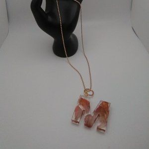 Resin Initial Necklace with Lily Petals